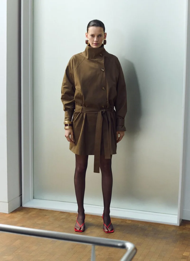 MANGO Funnel neck belted trench coat